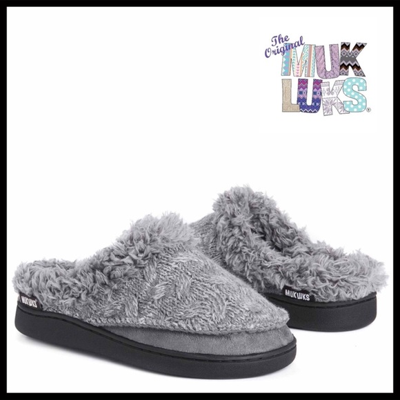 MUK LUKS FURRY SLIDES SLIPPERS CLOG SLIP ONS A2C - Picture 5 of 8
